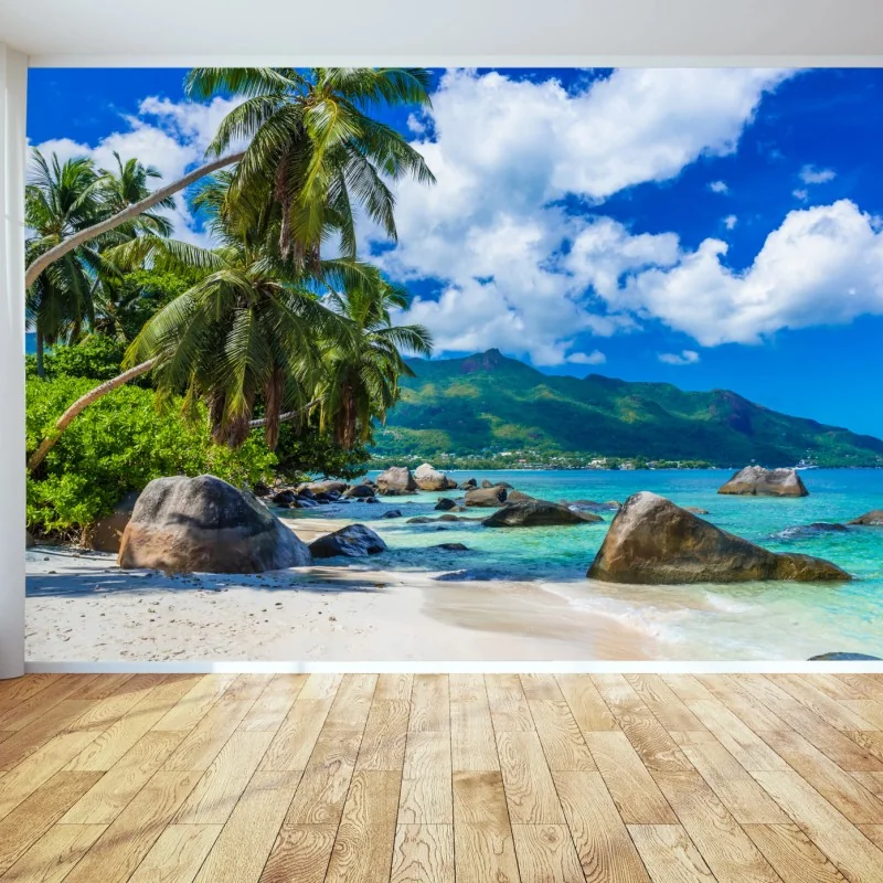 Fototapeta Baie Beau Vallon tropikalna plaża – Wallissimo® Fototapeta Baie Beau Vallon tropikalna plaża – Wallissimo®