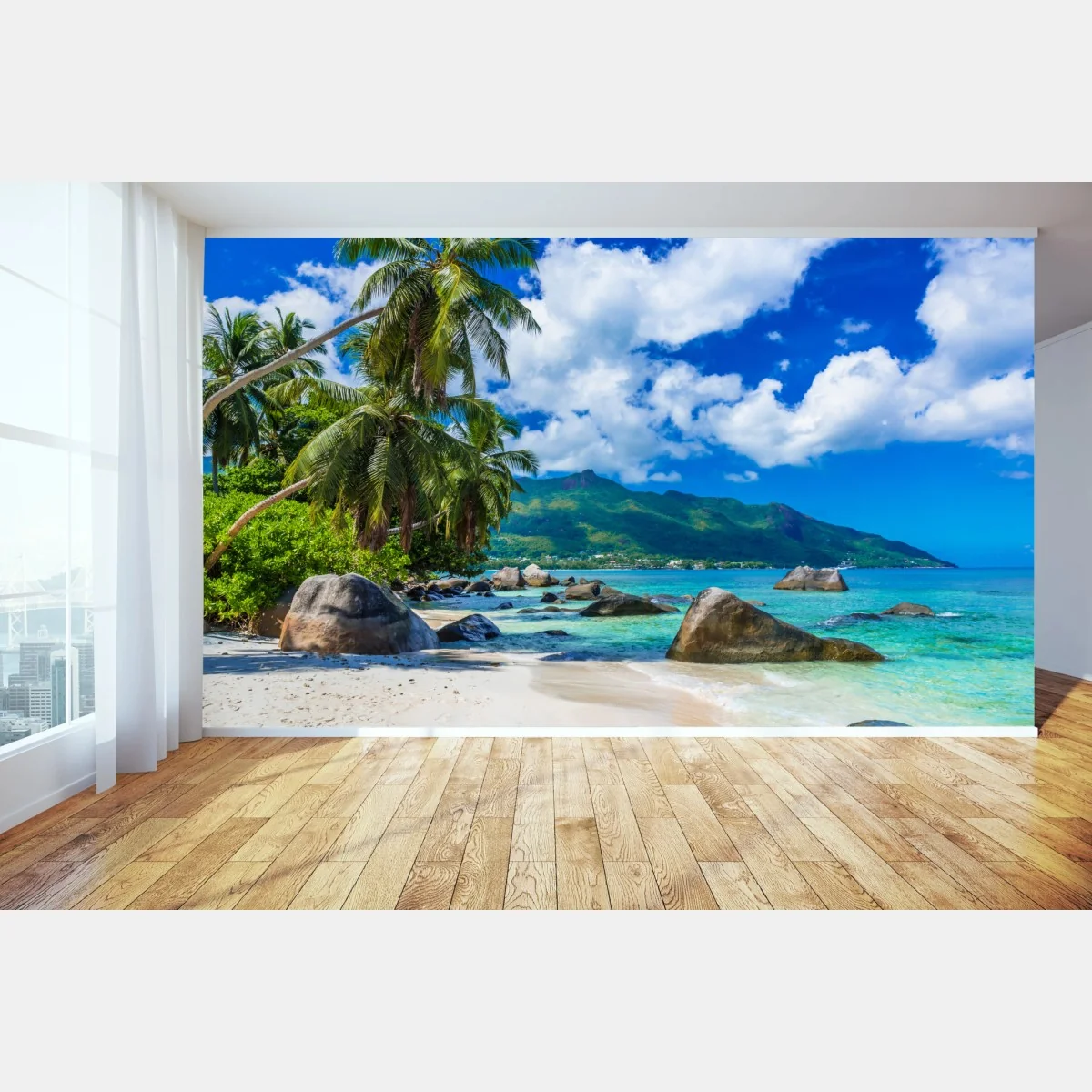 Fototapeta Baie Beau Vallon tropikalna plaża – Wallissimo® Fototapeta Baie Beau Vallon tropikalna plaża – Wallissimo®