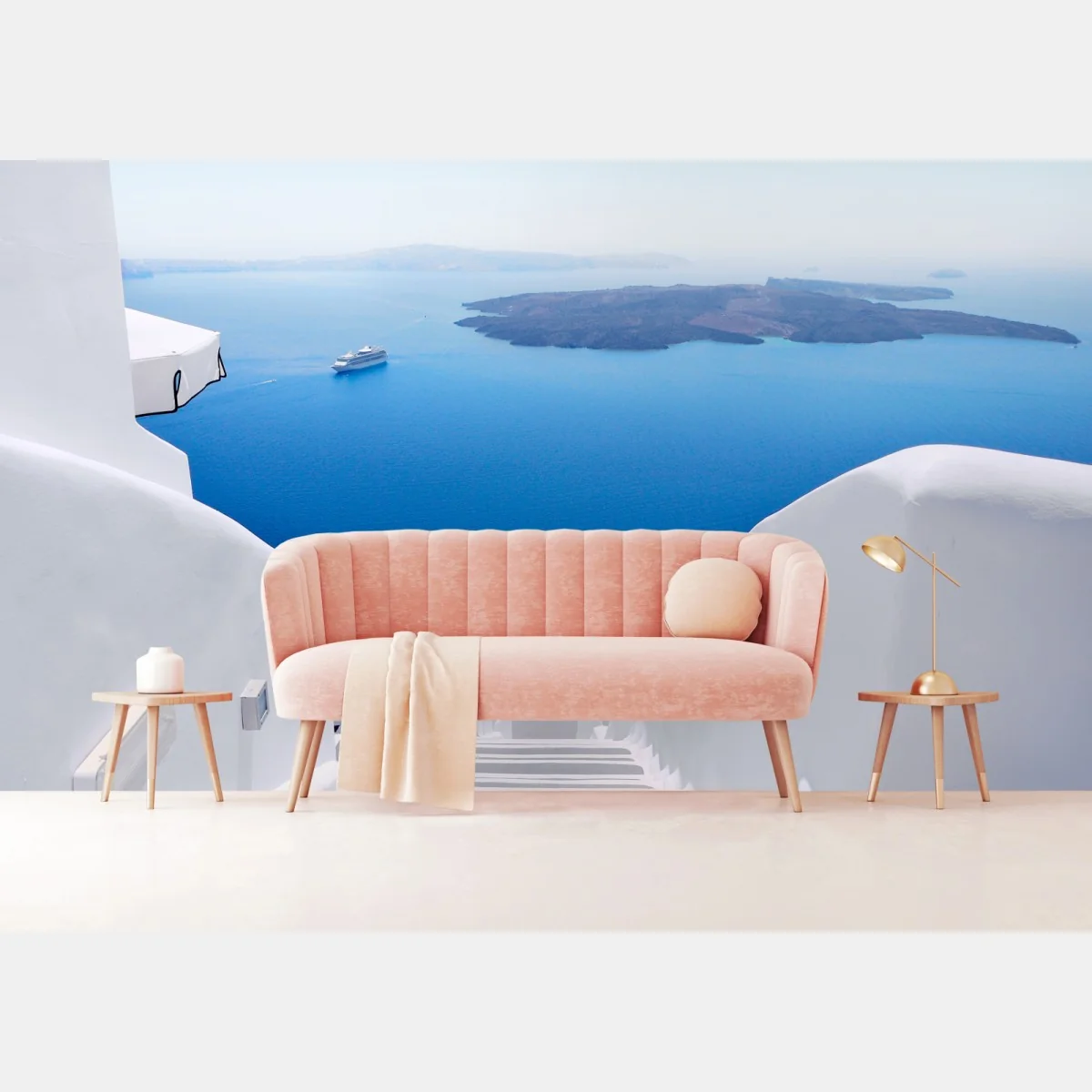 Fototapeta Santorini białe schody nad morzem – Wallissimo® Fototapeta Santorini białe schody nad morzem – Wallissimo®