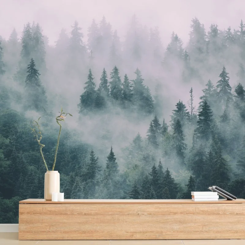 Fototapeta mglisty las iglasty – Wallissimo® Fototapeta mglisty las iglasty – Wallissimo®