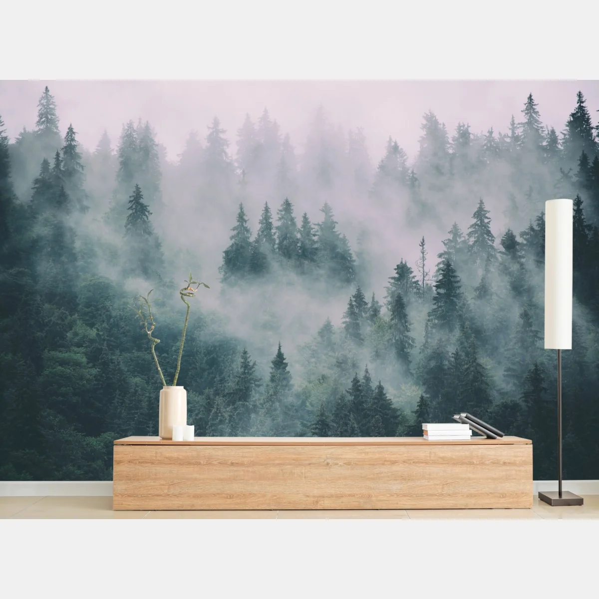 Fototapeta mglisty las iglasty – Wallissimo® Fototapeta mglisty las iglasty – Wallissimo®