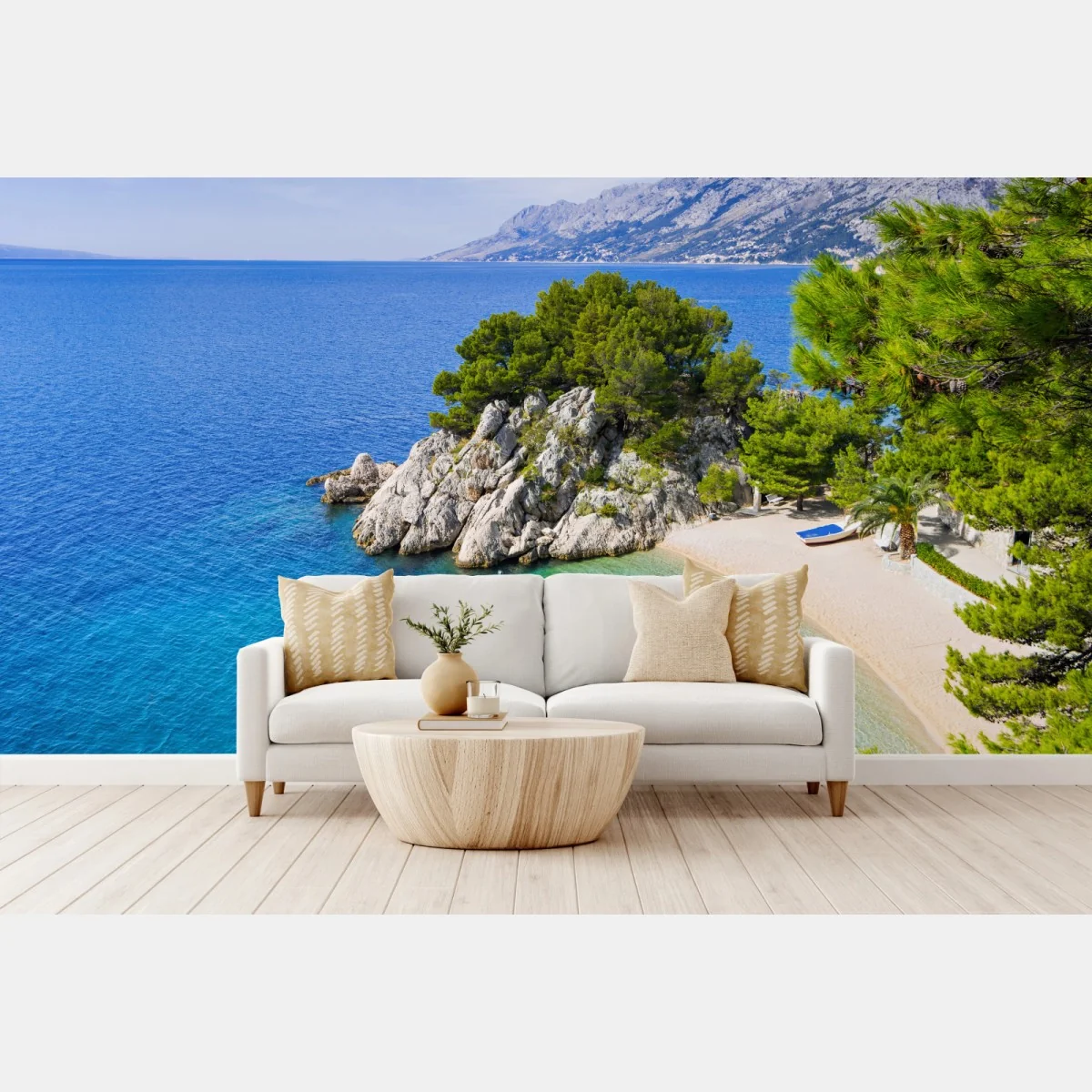 Fototapeta spokojna turkusowa zatoczka z łódkami – Wallissimo® Fototapeta spokojna turkusowa zatoczka z łódkami – Wallissimo®