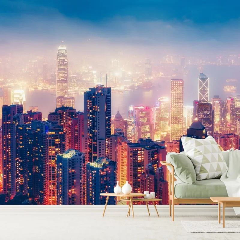 Fototapeta Hongkong nocna panorama z Victoria Peak – Wallissimo® Fototapeta Hongkong nocna panorama z Victoria Peak – Wallissimo®