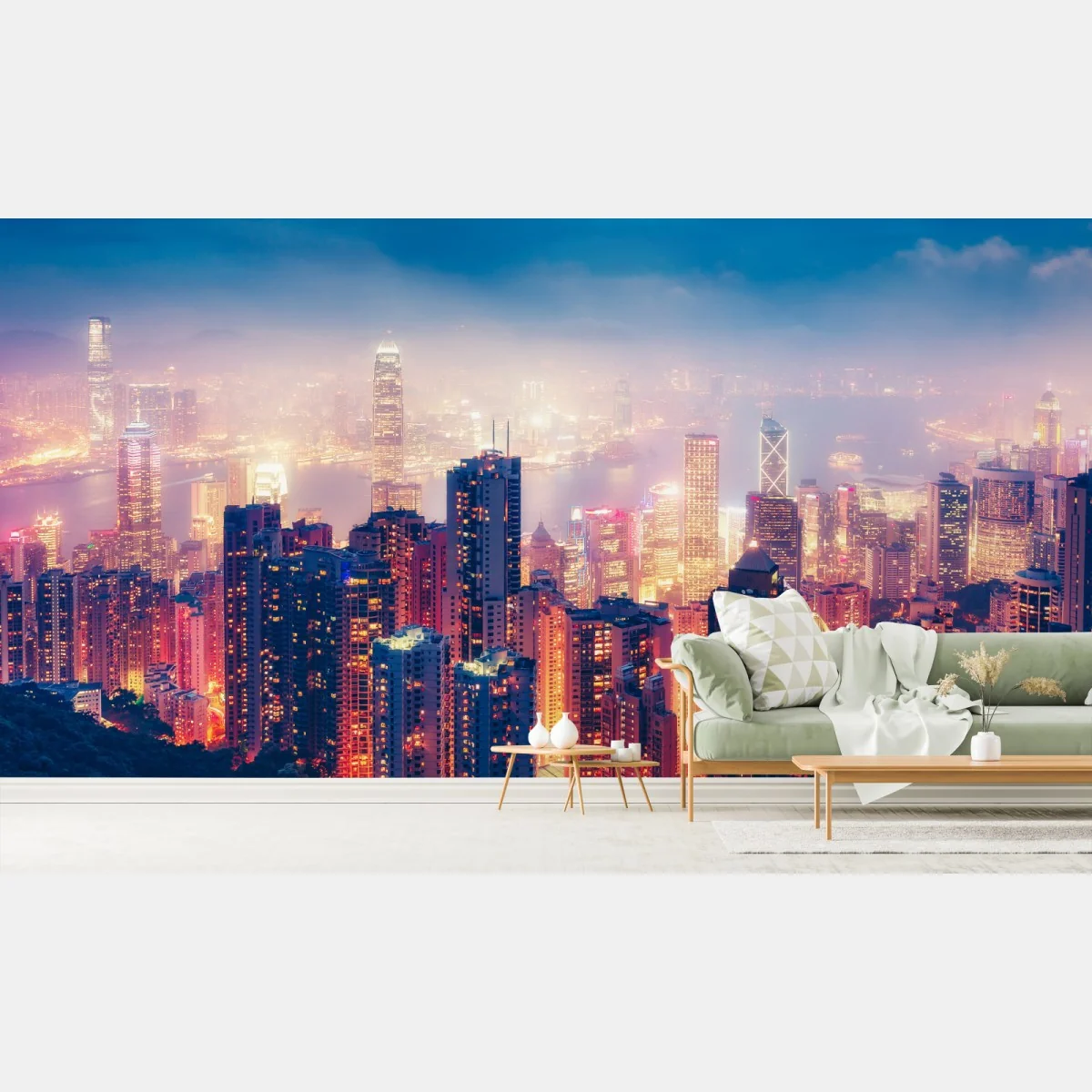 Fototapeta Hongkong nocna panorama z Victoria Peak – Wallissimo® Fototapeta Hongkong nocna panorama z Victoria Peak – Wallissimo®