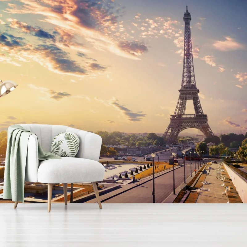 Fototapeta słoneczny widok na Wieżę Eiffla o świcie – Wallissimo® Fototapeta słoneczny widok na Wieżę Eiffla o świcie – Wallissimo®