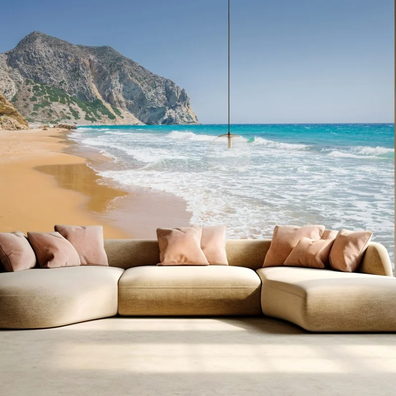 Fototapeta słoneczna turkusowa plaża z klifami – Wallissimo® Fototapeta słoneczna turkusowa plaża z klifami – Wallissimo®