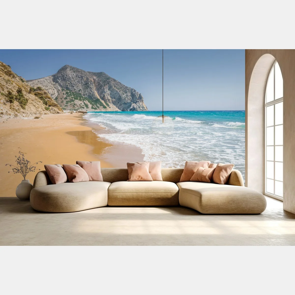 Fototapeta słoneczna turkusowa plaża z klifami – Wallissimo® Fototapeta słoneczna turkusowa plaża z klifami – Wallissimo®