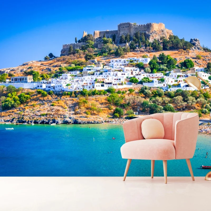 Fototapeta Lindos: akropol nad białą wioską, Rodos – Wallissimo® Fototapeta Lindos: akropol nad białą wioską, Rodos – Wallissimo®