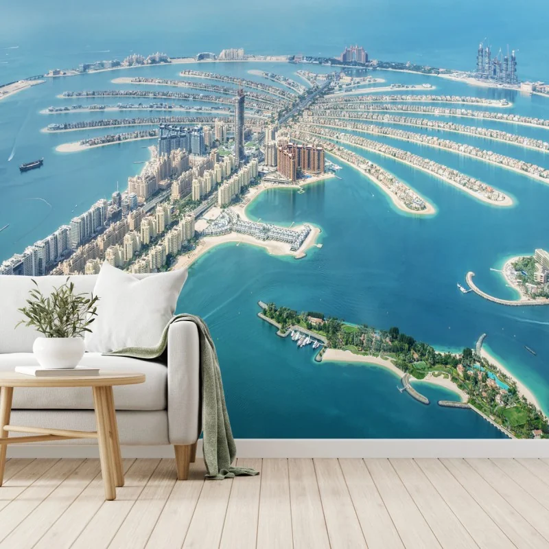 Fototapeta widok z lotu ptaka na Palm Jumeirah, Dubaj – Wallissimo® Fototapeta widok z lotu ptaka na Palm Jumeirah, Dubaj – Wallissimo®