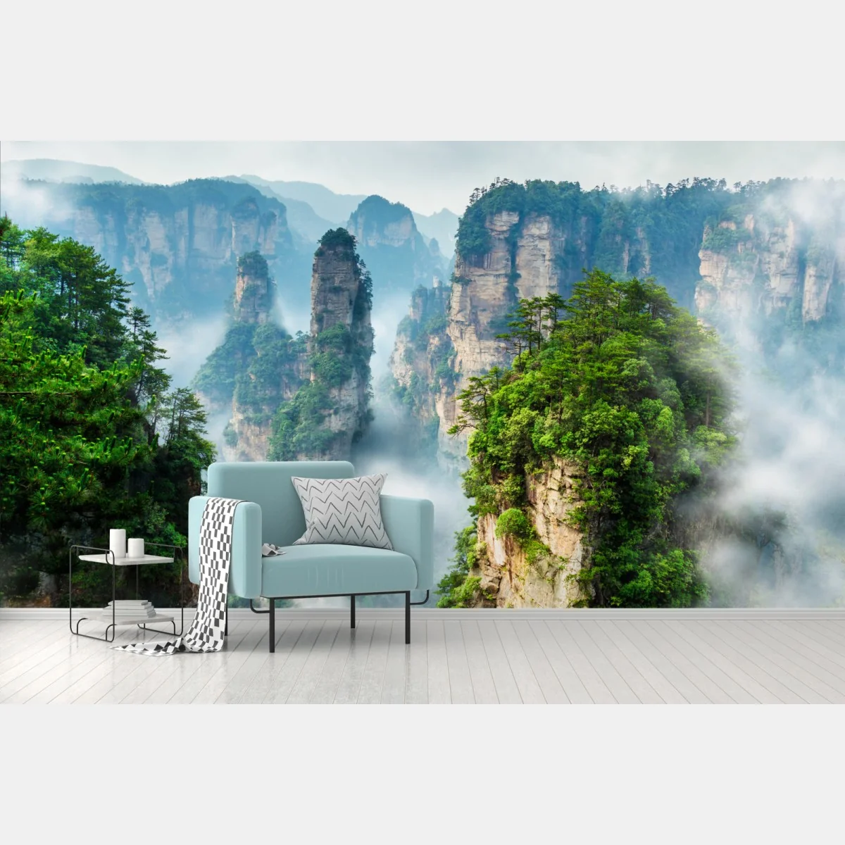 Fototapeta mgliste filary górskie – Wallissimo® Fototapeta mgliste filary górskie – Wallissimo®