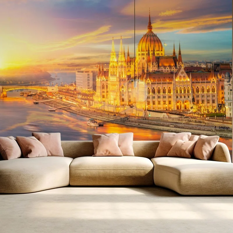 Fototapeta złoty zachód słońca nad parlamentem w Budapeszcie – Wallissimo® Fototapeta złoty zachód słońca nad parlamentem w Budapeszcie – Wallissimo®