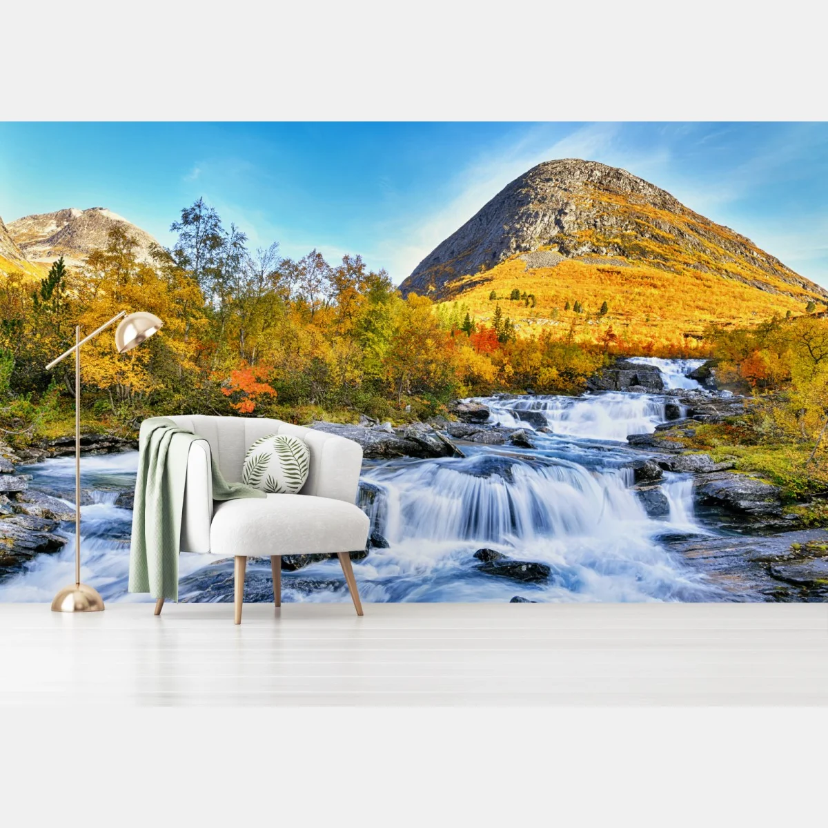 Fototapeta złoty jesienny wodospad – Wallissimo® Fototapeta złoty jesienny wodospad – Wallissimo®