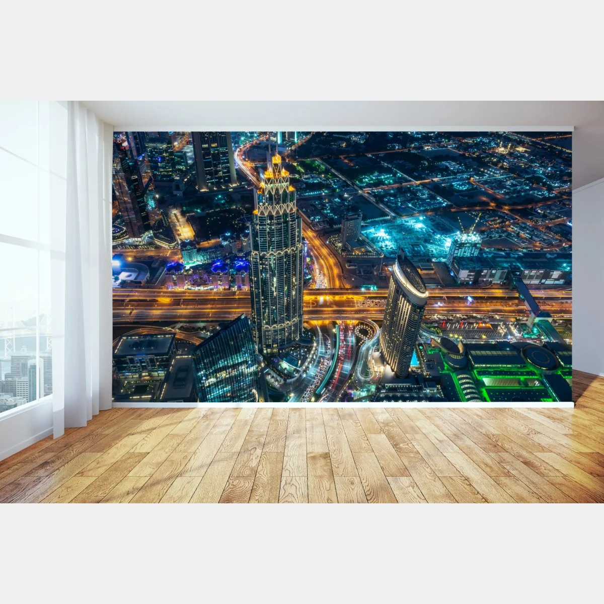 Fototapeta Dubaj nocna panorama z Burj Khalifa – Wallissimo® Fototapeta Dubaj nocna panorama z Burj Khalifa – Wallissimo®