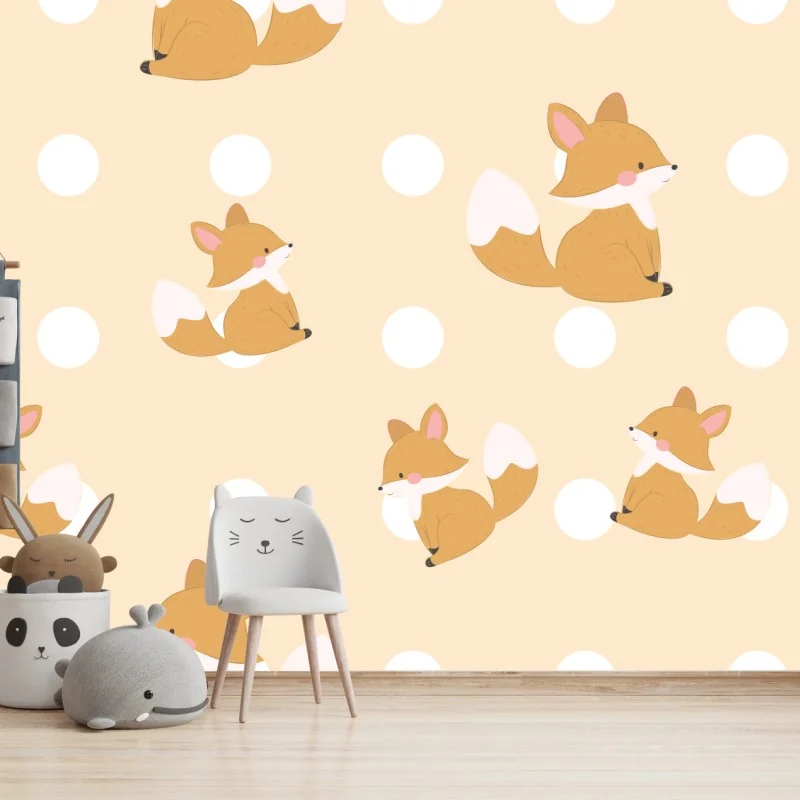 Fototapeta wzór z uroczymi lisami w pastelowym beżu – Wallissimo®