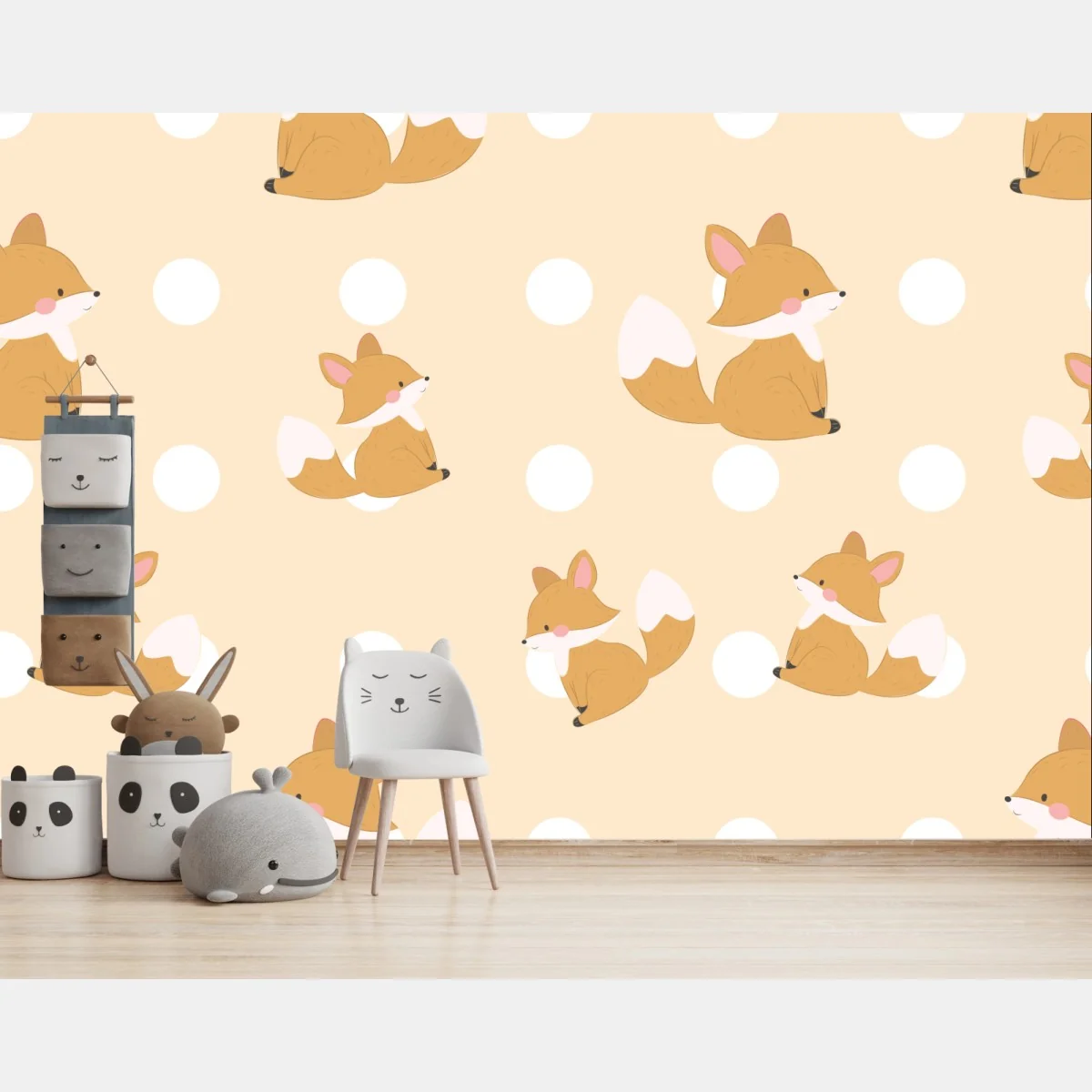 Fototapeta wzór z uroczymi lisami w pastelowym beżu – Wallissimo®