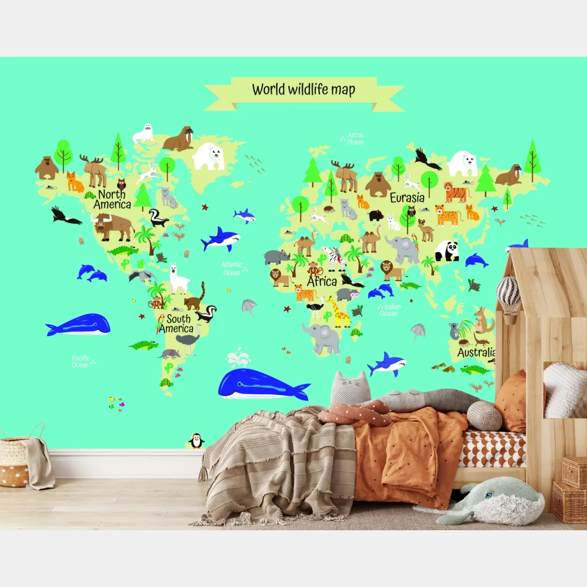Fototapeta mapa świata ze zwierzętami dla dzieci – Wallissimo®