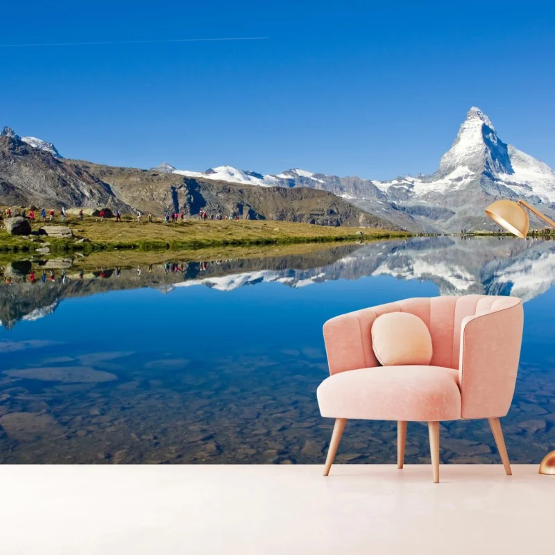 Fototapeta alpejskie odbicie górskie nad spokojnym jeziorem – Wallissimo® Fototapeta alpejskie odbicie górskie nad spokojnym jeziorem – Wallissimo®