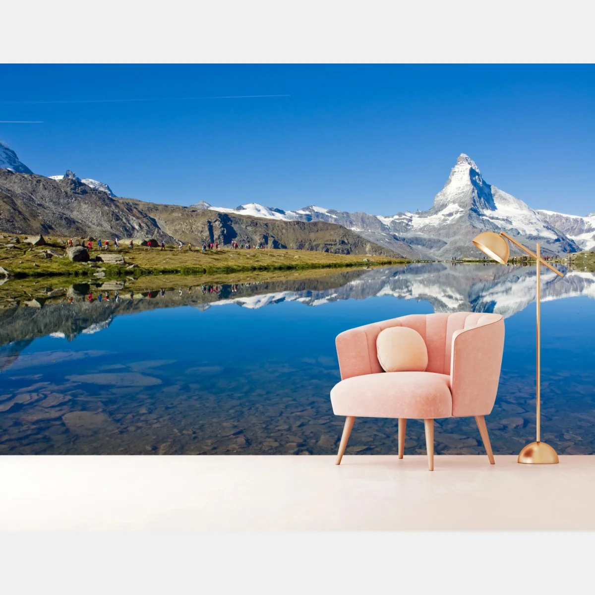 Fototapeta alpejskie odbicie górskie nad spokojnym jeziorem – Wallissimo® Fototapeta alpejskie odbicie górskie nad spokojnym jeziorem – Wallissimo®