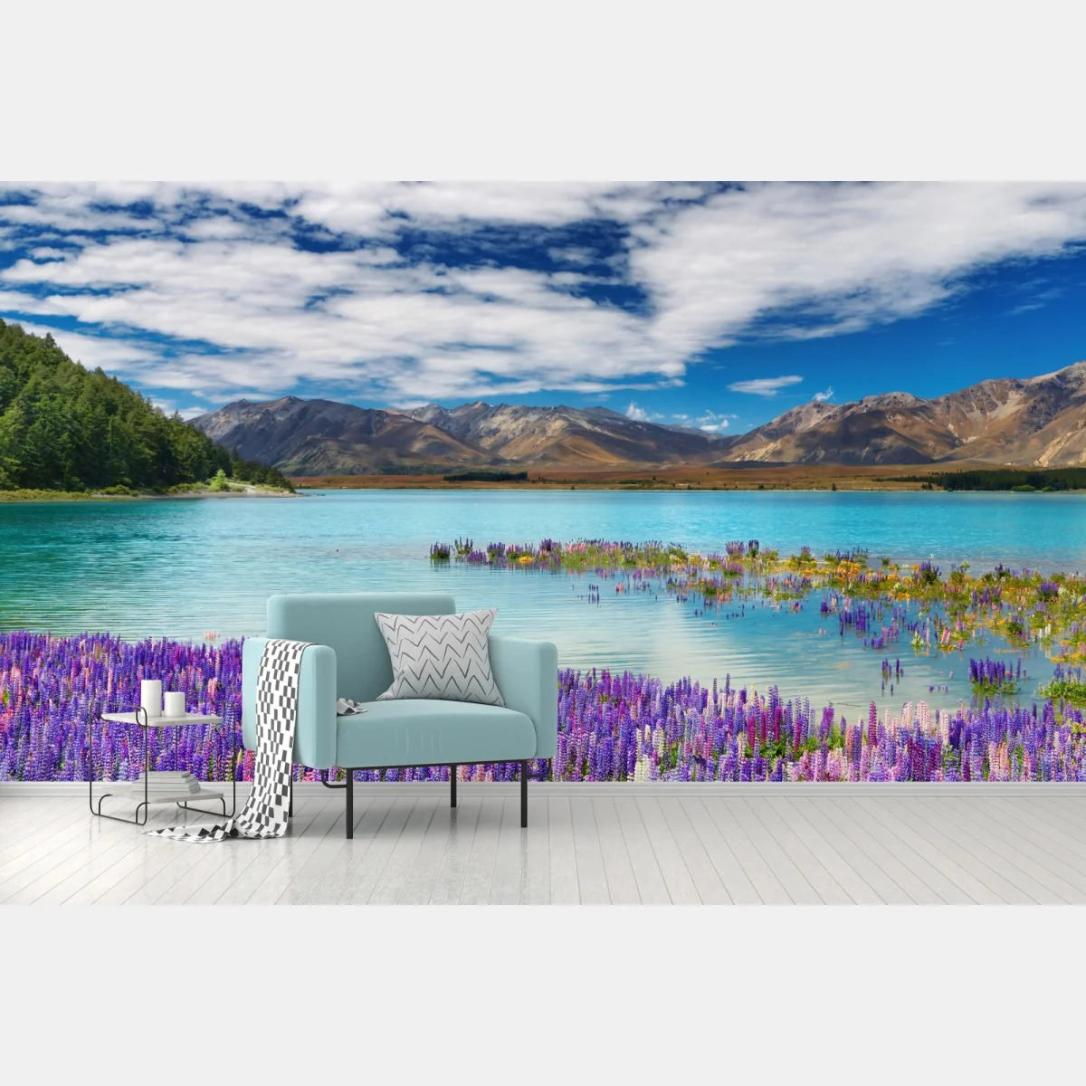 Fototapeta Lake Tekapo łubinowy dywan nad turkusowym jeziorem – Wallissimo® Fototapeta Lake Tekapo łubinowy dywan nad turkusowym jeziorem – Wallissimo®