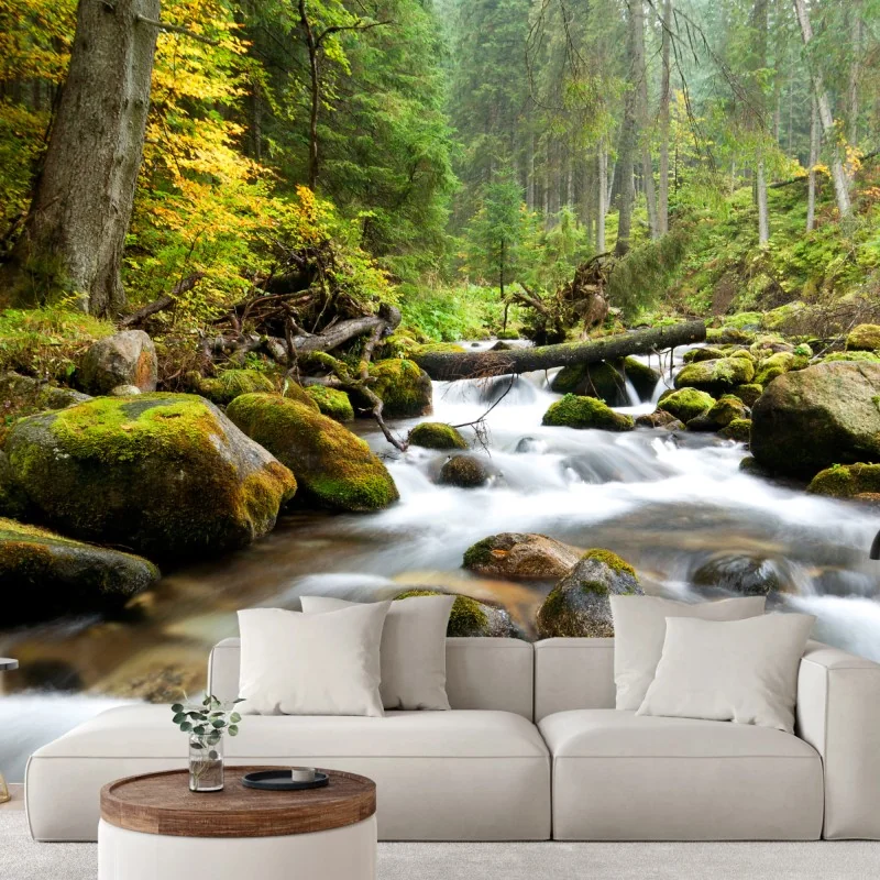 Fototapeta porośnięty mchem strumień leśny – Wallissimo® Fototapeta porośnięty mchem strumień leśny – Wallissimo®