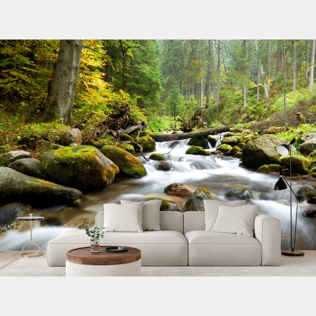 Fototapeta porośnięty mchem strumień leśny – Wallissimo® Fototapeta porośnięty mchem strumień leśny – Wallissimo®
