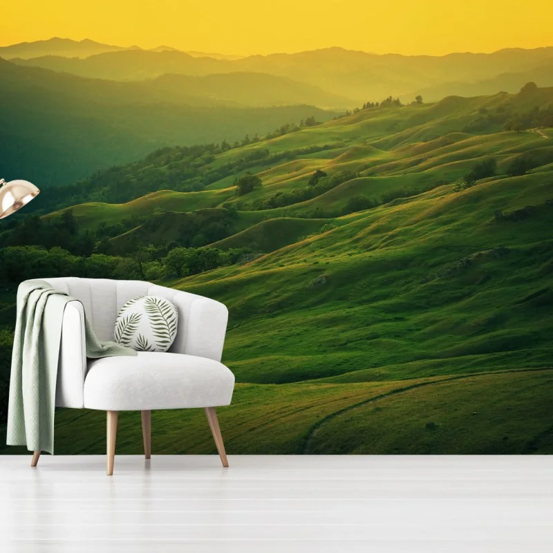 Fototapeta falujące wzgórza Północnej Kalifornii o zachodzie słońca – Wallissimo® Fototapeta falujące wzgórza Północnej Kalifornii o zachodzie słońca – Wallissimo®
