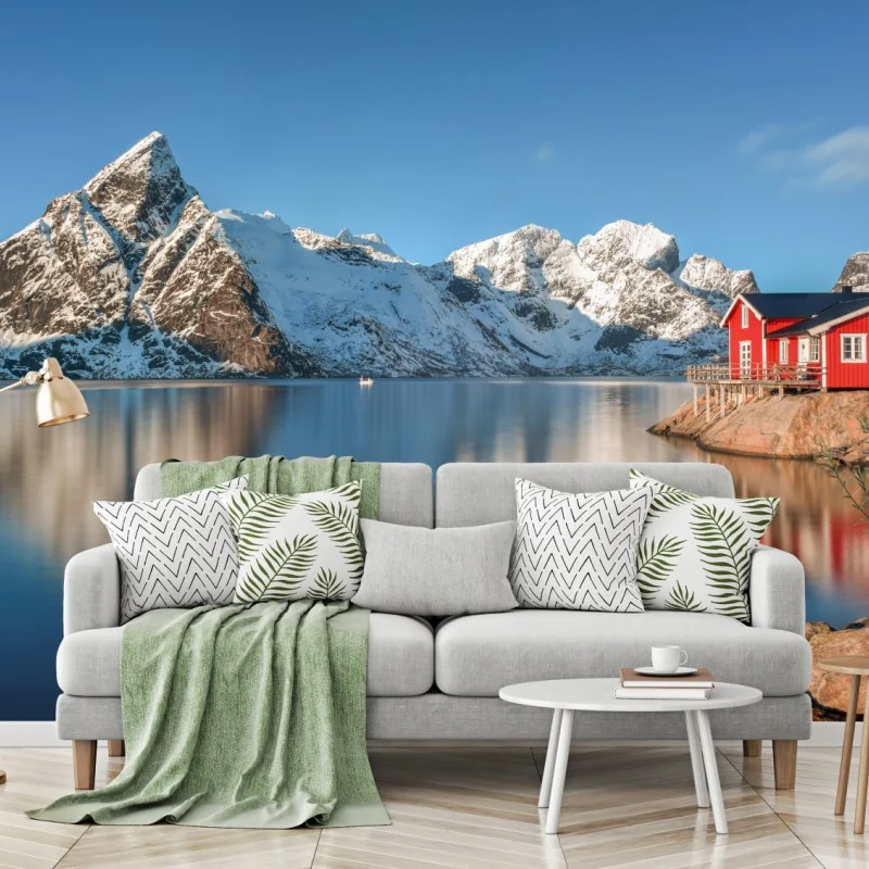Fototapeta spokojny zimowy fiord w Reine, Lofoten – Wallissimo® Fototapeta spokojny zimowy fiord w Reine, Lofoten – Wallissimo®