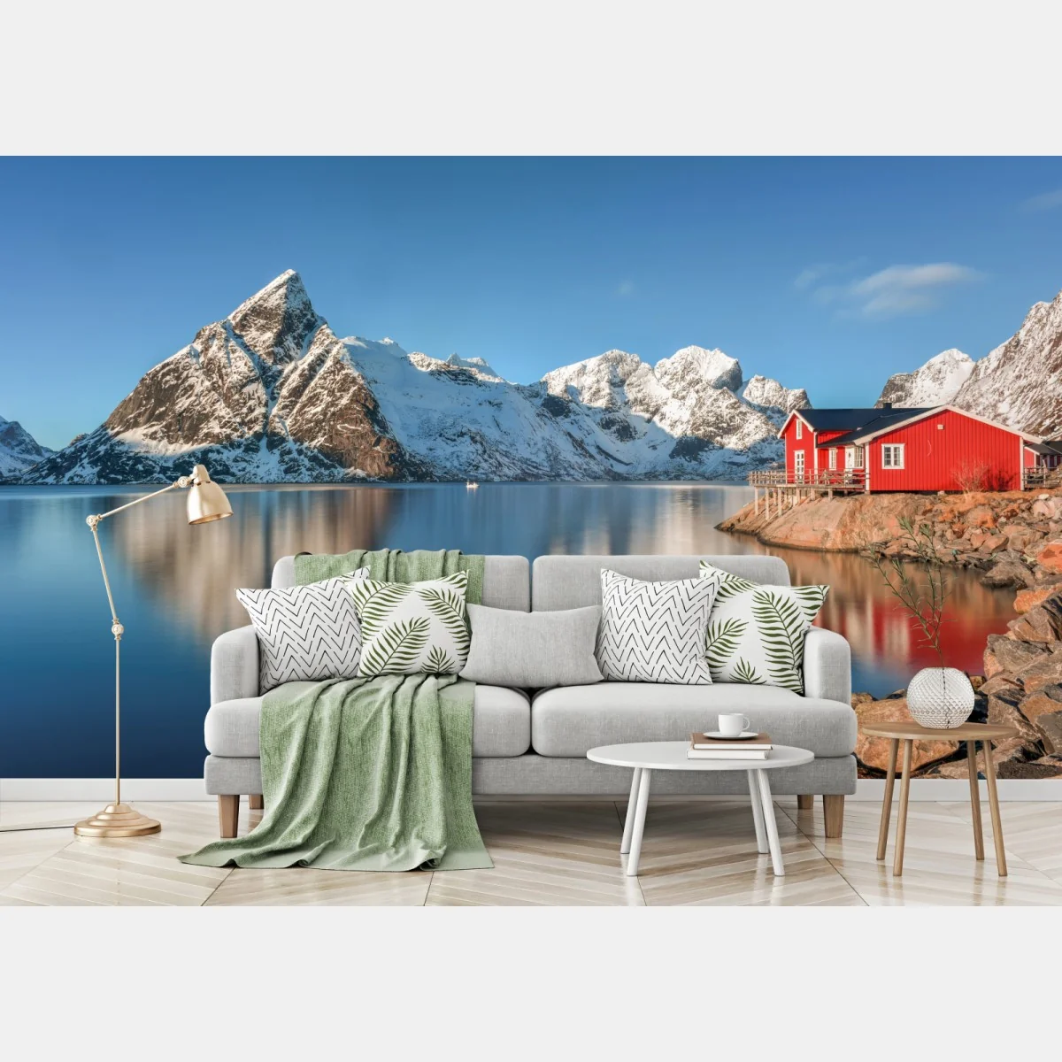Fototapeta spokojny zimowy fiord w Reine, Lofoten – Wallissimo® Fototapeta spokojny zimowy fiord w Reine, Lofoten – Wallissimo®