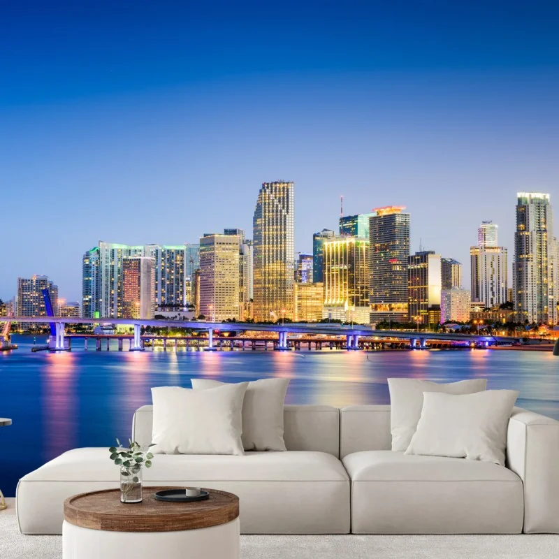 Fototapeta Miami panorama miasta o zmierzchu – Wallissimo® Fototapeta Miami panorama miasta o zmierzchu – Wallissimo®