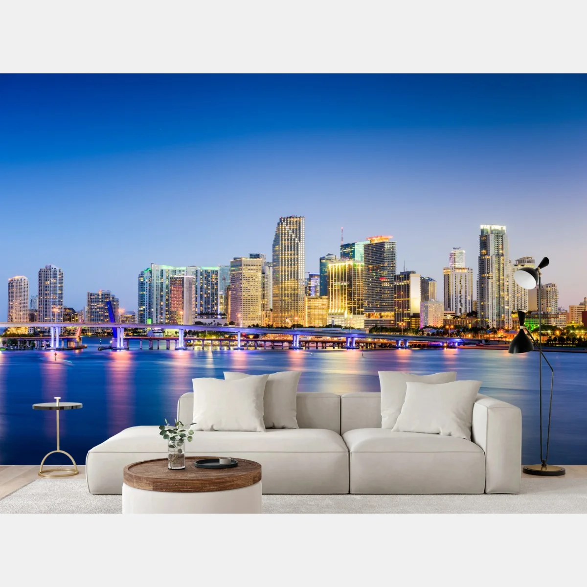 Fototapeta Miami panorama miasta o zmierzchu – Wallissimo® Fototapeta Miami panorama miasta o zmierzchu – Wallissimo®