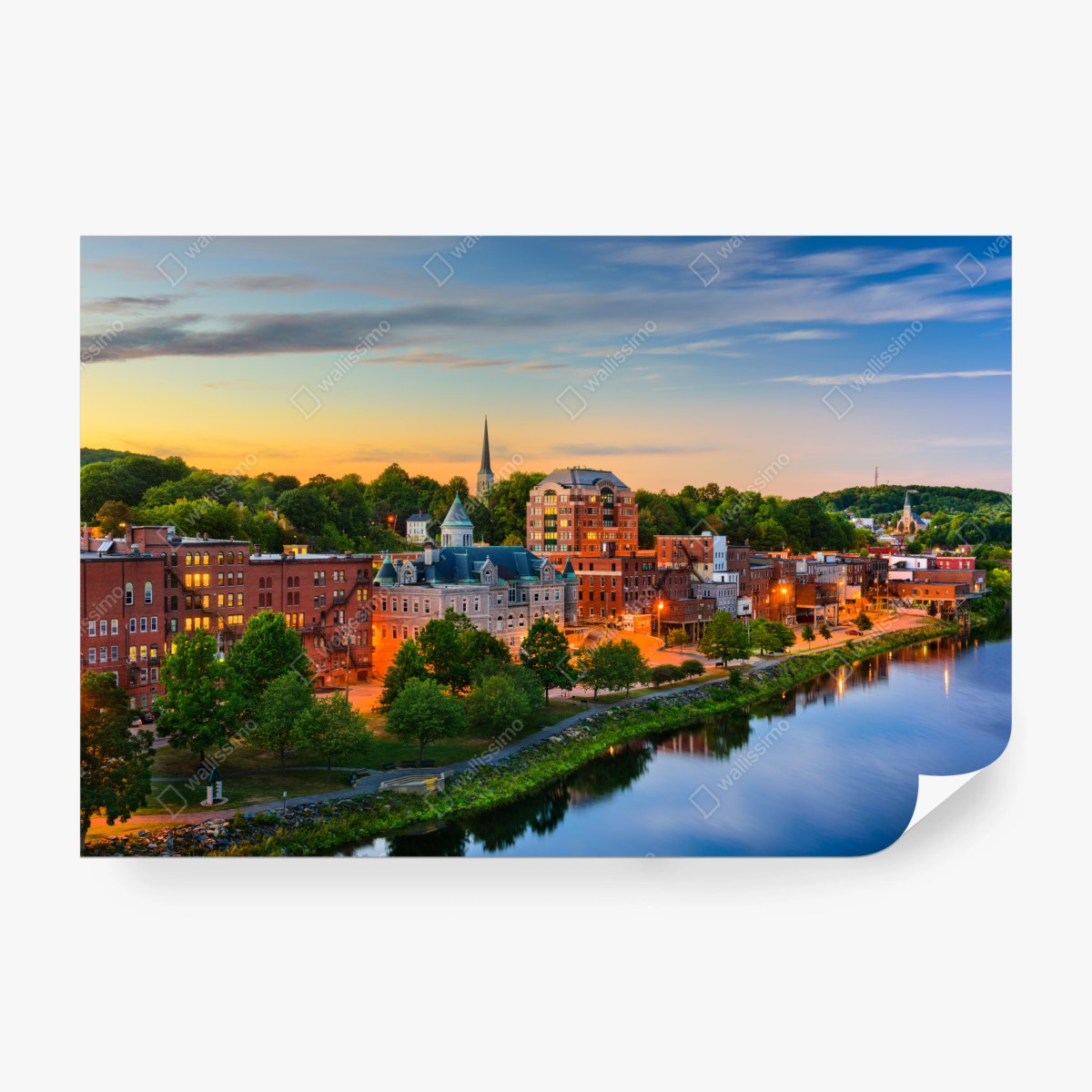 Fototapeta Augusta panorama miasta przy rzece Kennebec o zachodzie słońca – Wallissimo® Fototapeta Augusta panorama miasta przy rzece Kennebec o zachodzie słońca – Wallissimo®