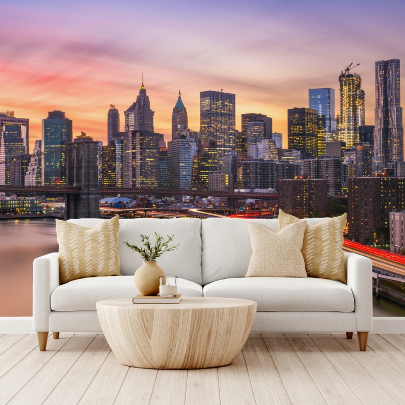 Fototapeta panorama Nowego Jorku o zachodzie słońca – Wallissimo® Fototapeta panorama Nowego Jorku o zachodzie słońca – Wallissimo®