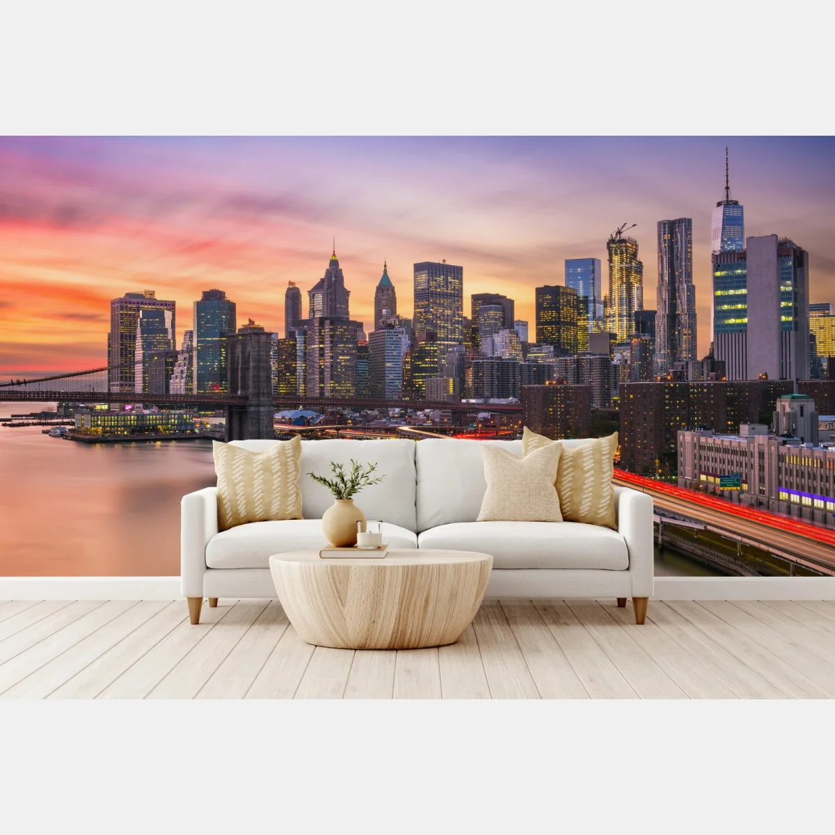 Fototapeta panorama Nowego Jorku o zachodzie słońca – Wallissimo® Fototapeta panorama Nowego Jorku o zachodzie słońca – Wallissimo®