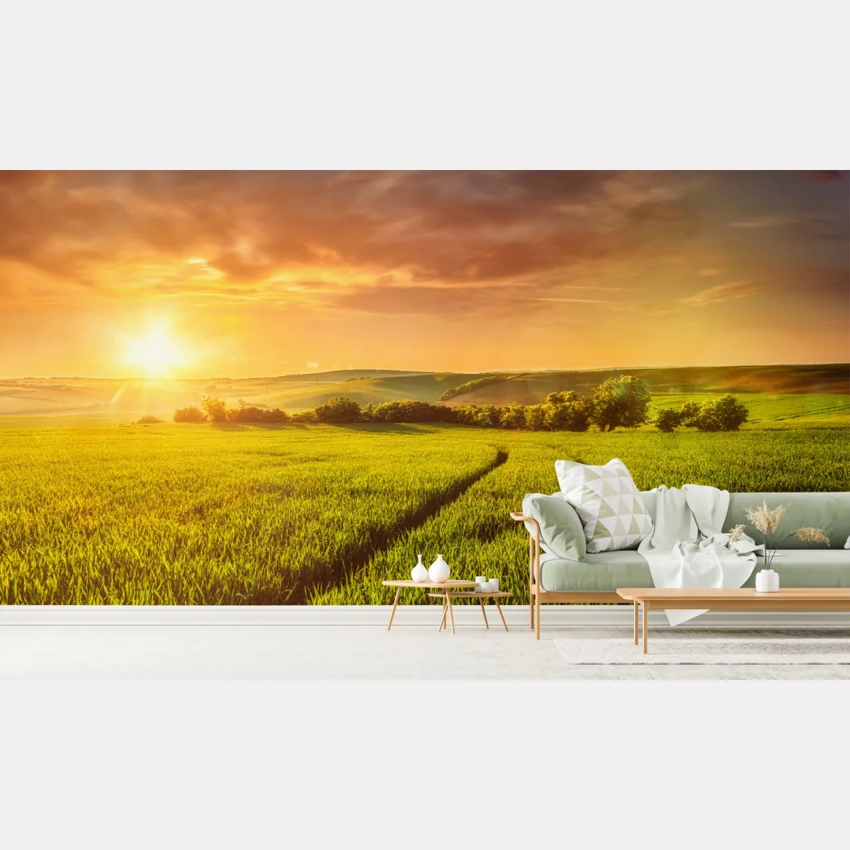 Fototapeta słoneczna łąka o zachodzie słońca – Wallissimo® Fototapeta słoneczna łąka o zachodzie słońca – Wallissimo®