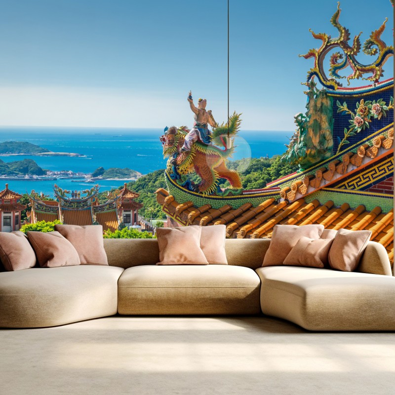 Fototapeta świątynia z widokiem na wybrzeże Jiufen, Tajwan – Wallissimo®