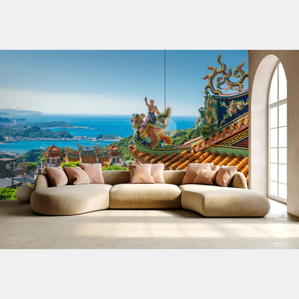 Fototapeta świątynia z widokiem na wybrzeże Jiufen, Tajwan – Wallissimo®