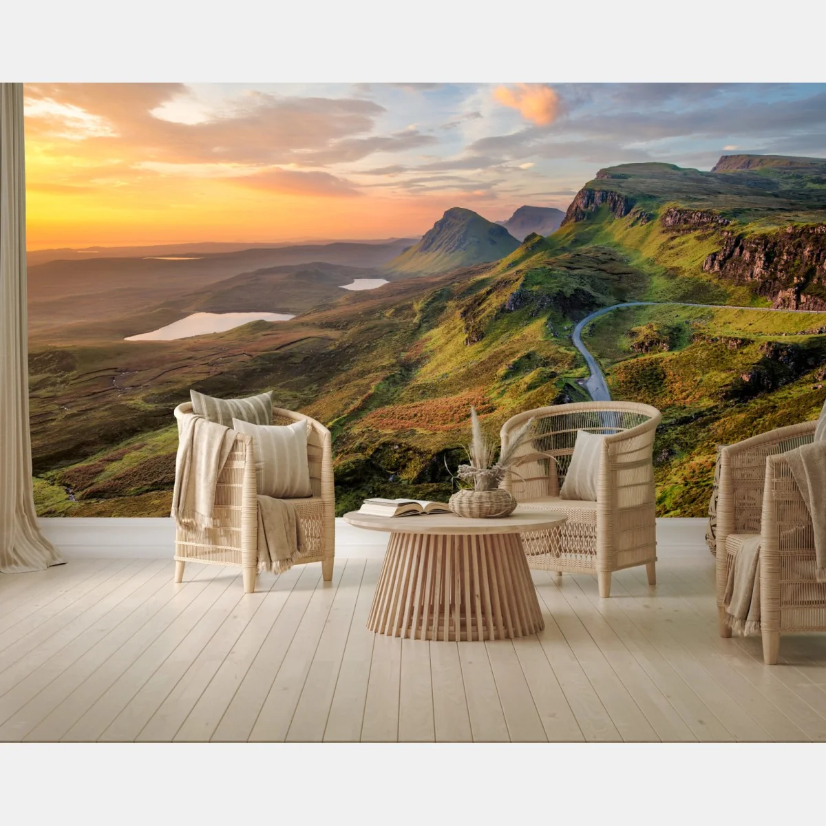 Fototapeta zachód słońca nad zielonymi wzgórzami – Wallissimo® Fototapeta zachód słońca nad zielonymi wzgórzami – Wallissimo®