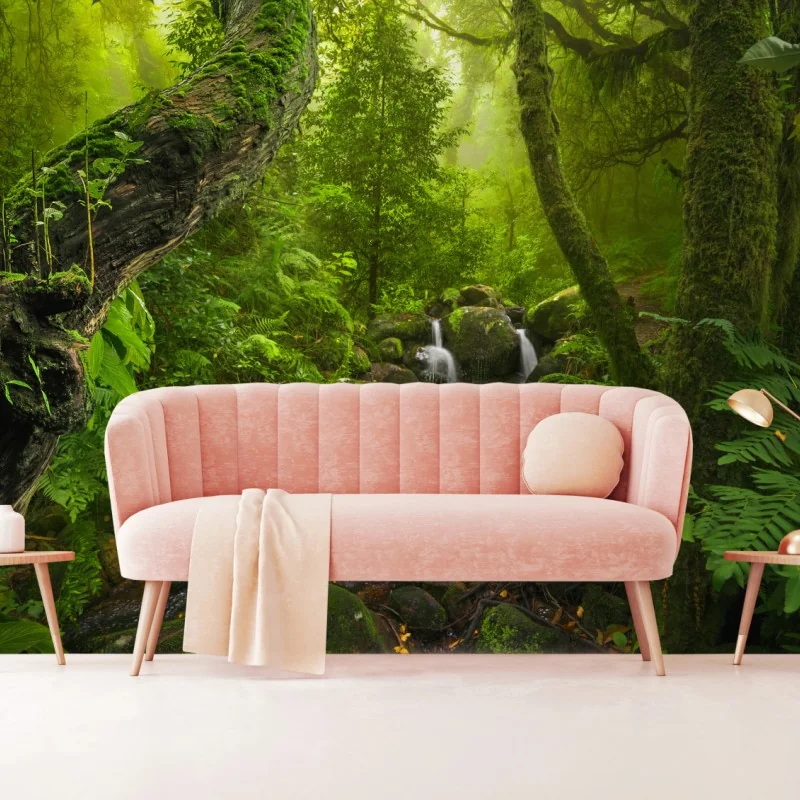 Fototapeta bujny zielony las z potokiem – Wallissimo® Fototapeta bujny zielony las z potokiem – Wallissimo®