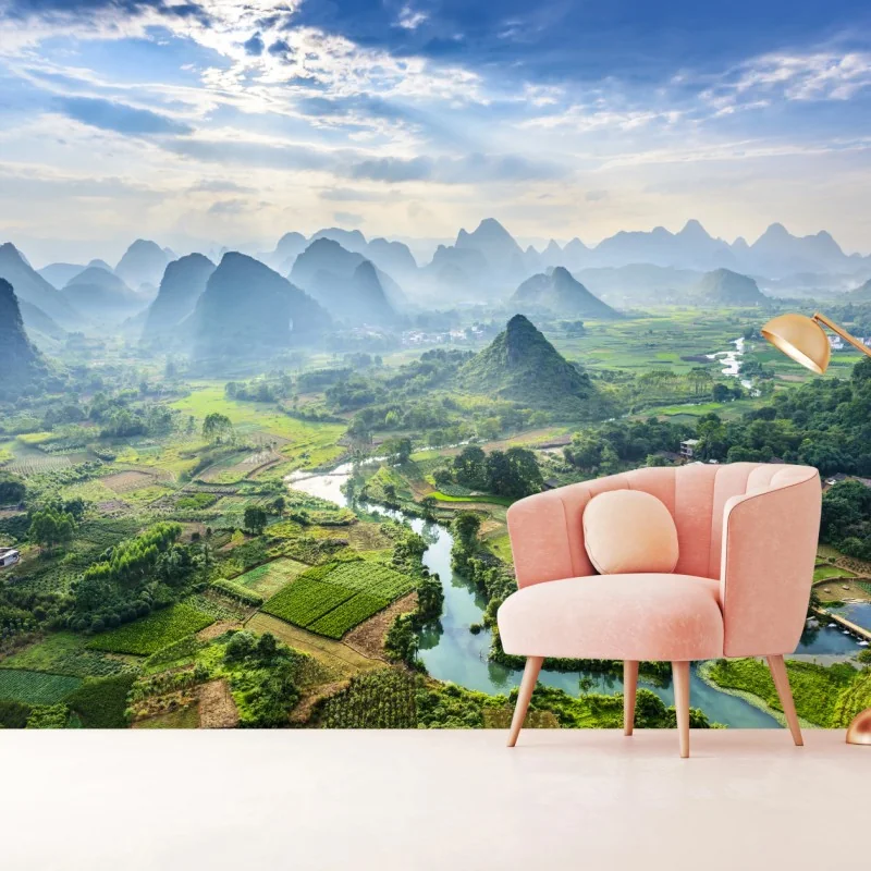 Fototapeta mglista dolina górska z karstowymi szczytami o świcie – Wallissimo® Fototapeta mglista dolina górska z karstowymi szczytami o świcie – Wallissimo®