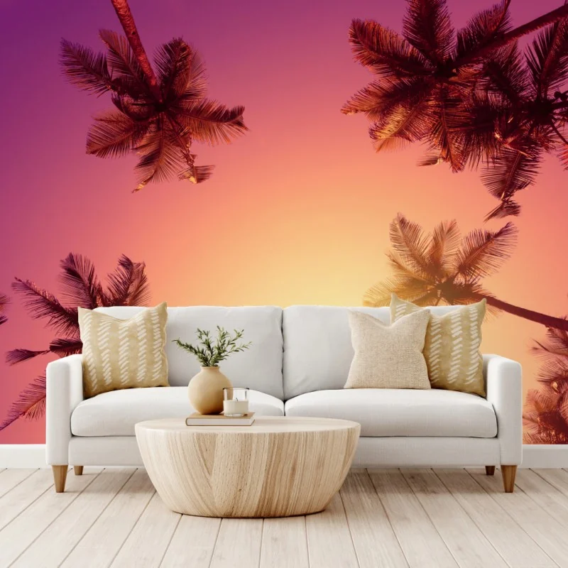 Fototapeta tropikalny zachód słońca z sylwetkami palm – Wallissimo®