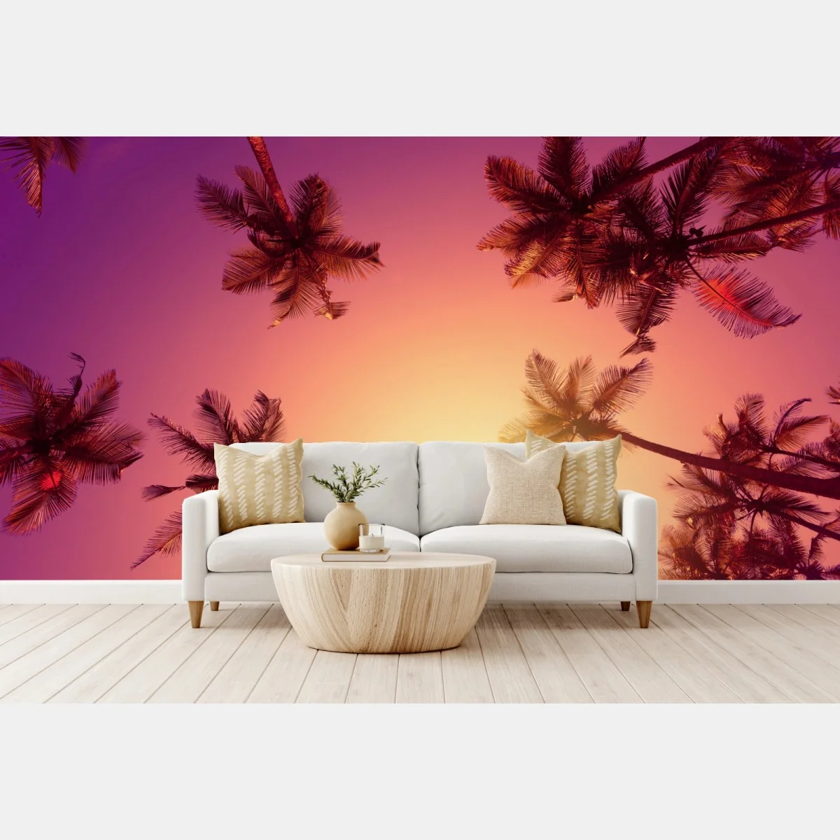 Fototapeta tropikalny zachód słońca z sylwetkami palm – Wallissimo®