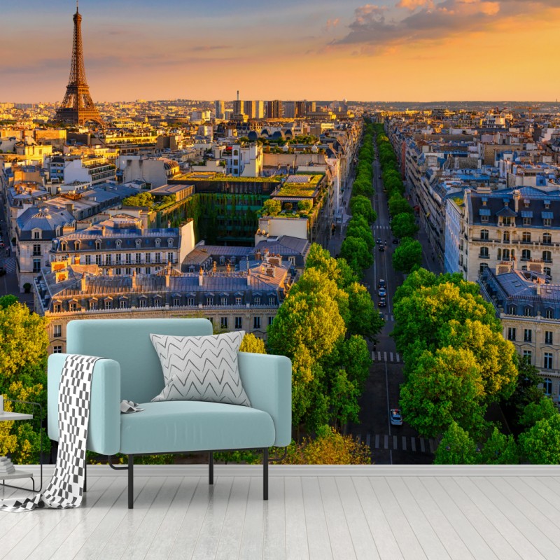 Fototapeta zachód słońca nad Paryżem z Wieżą Eiffla – Wallissimo® Fototapeta zachód słońca nad Paryżem z Wieżą Eiffla – Wallissimo®