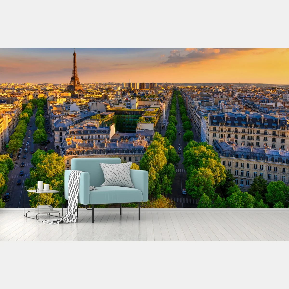 Fototapeta zachód słońca nad Paryżem z Wieżą Eiffla – Wallissimo® Fototapeta zachód słońca nad Paryżem z Wieżą Eiffla – Wallissimo®