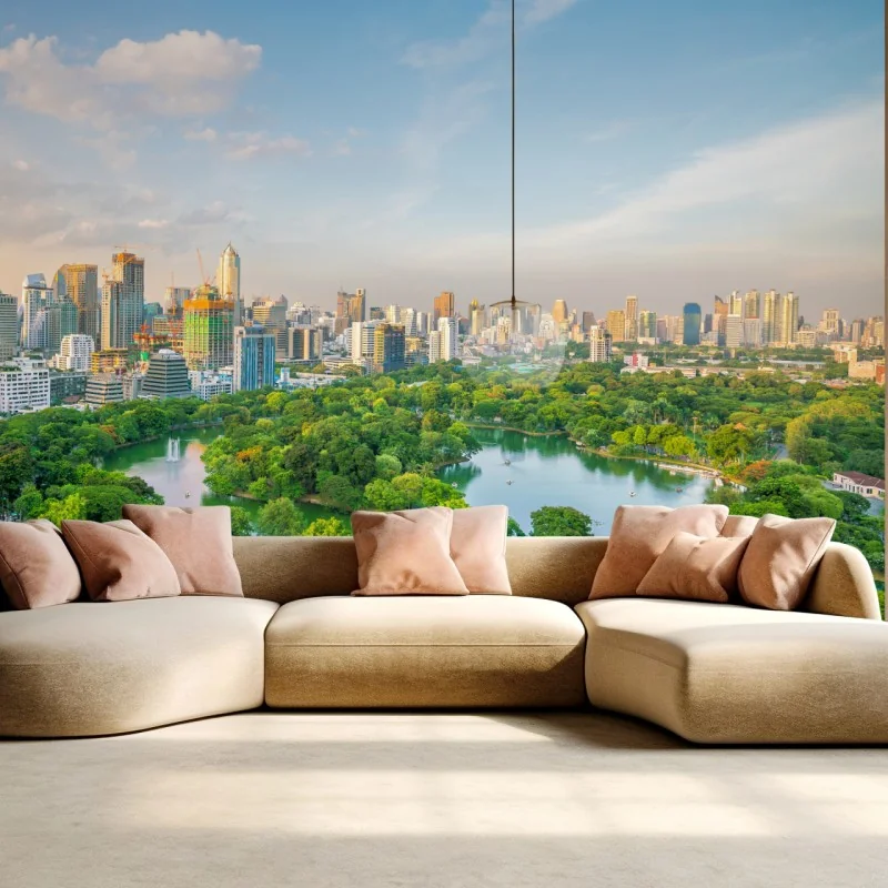 Fototapeta Bangkok panorama nad parkiem Lumpini – Wallissimo® Fototapeta Bangkok panorama nad parkiem Lumpini – Wallissimo®