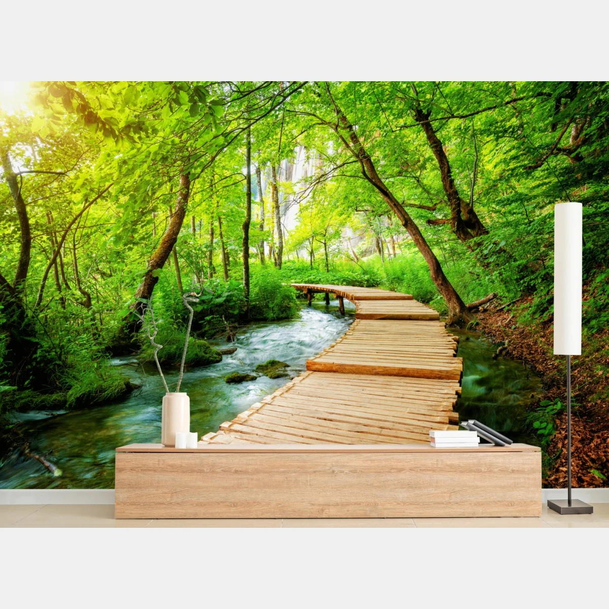 Fototapeta drewniany pomost w Plitwickich Jeziorach – Wallissimo® Fototapeta drewniany pomost w Plitwickich Jeziorach – Wallissimo®