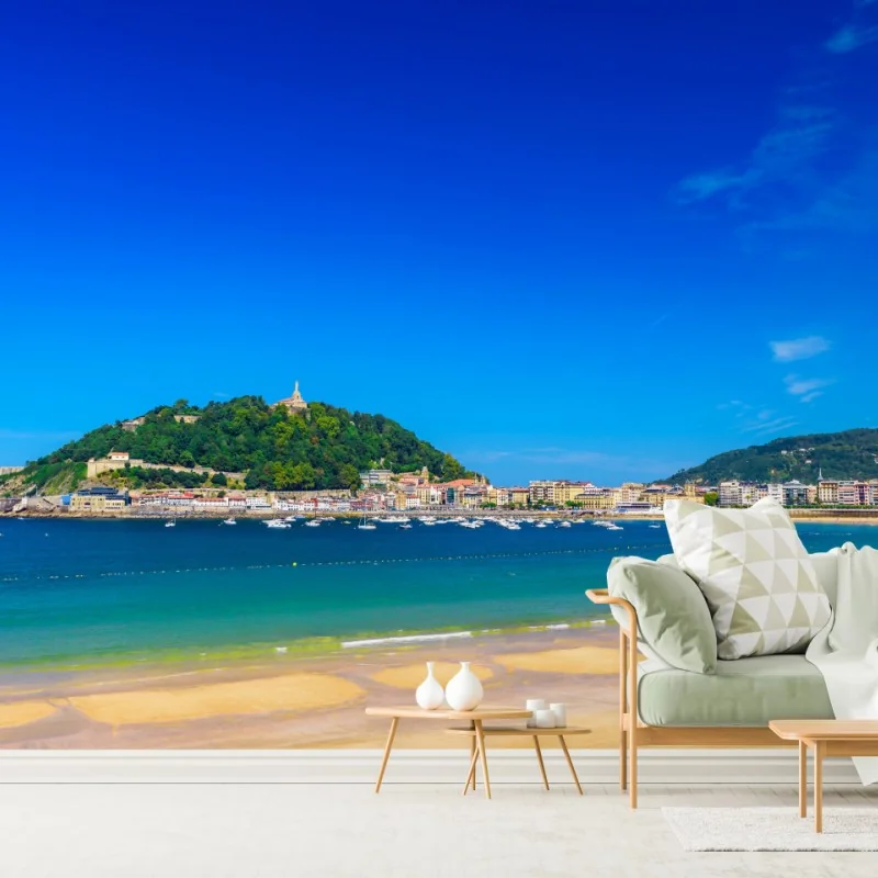 Fototapeta słoneczna panorama nadmorska z złotym piaskiem – Wallissimo® Fototapeta słoneczna panorama nadmorska z złotym piaskiem – Wallissimo®