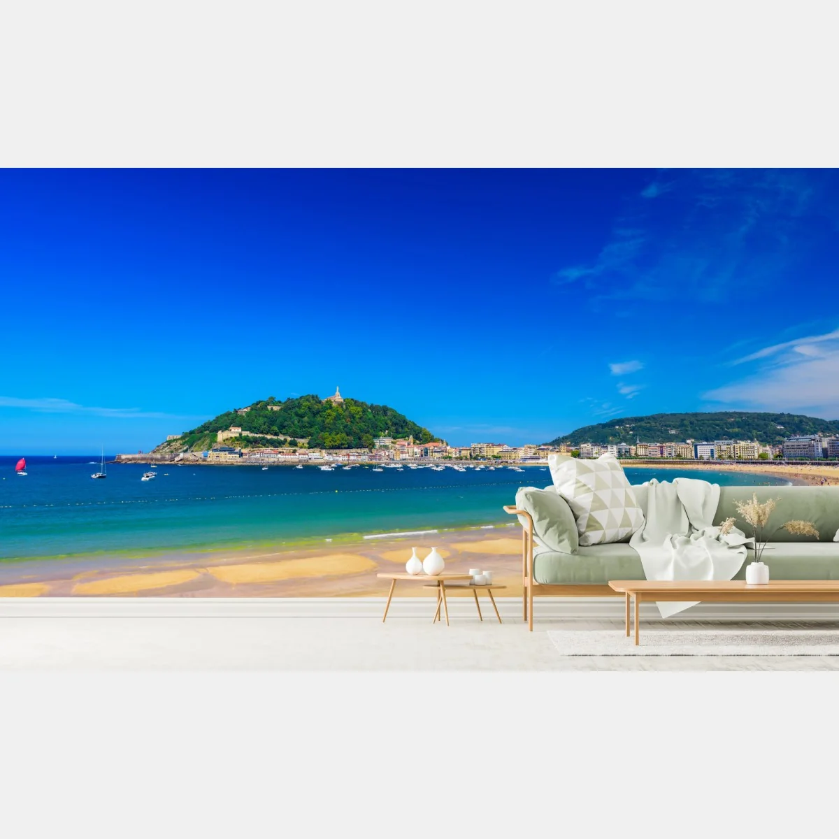 Fototapeta słoneczna panorama nadmorska z złotym piaskiem – Wallissimo® Fototapeta słoneczna panorama nadmorska z złotym piaskiem – Wallissimo®