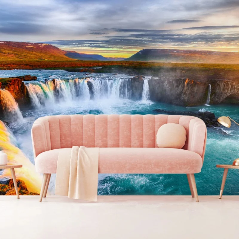 Fototapeta Godafoss wodospad o wschodzie słońca – Wallissimo® Fototapeta Godafoss wodospad o wschodzie słońca – Wallissimo®