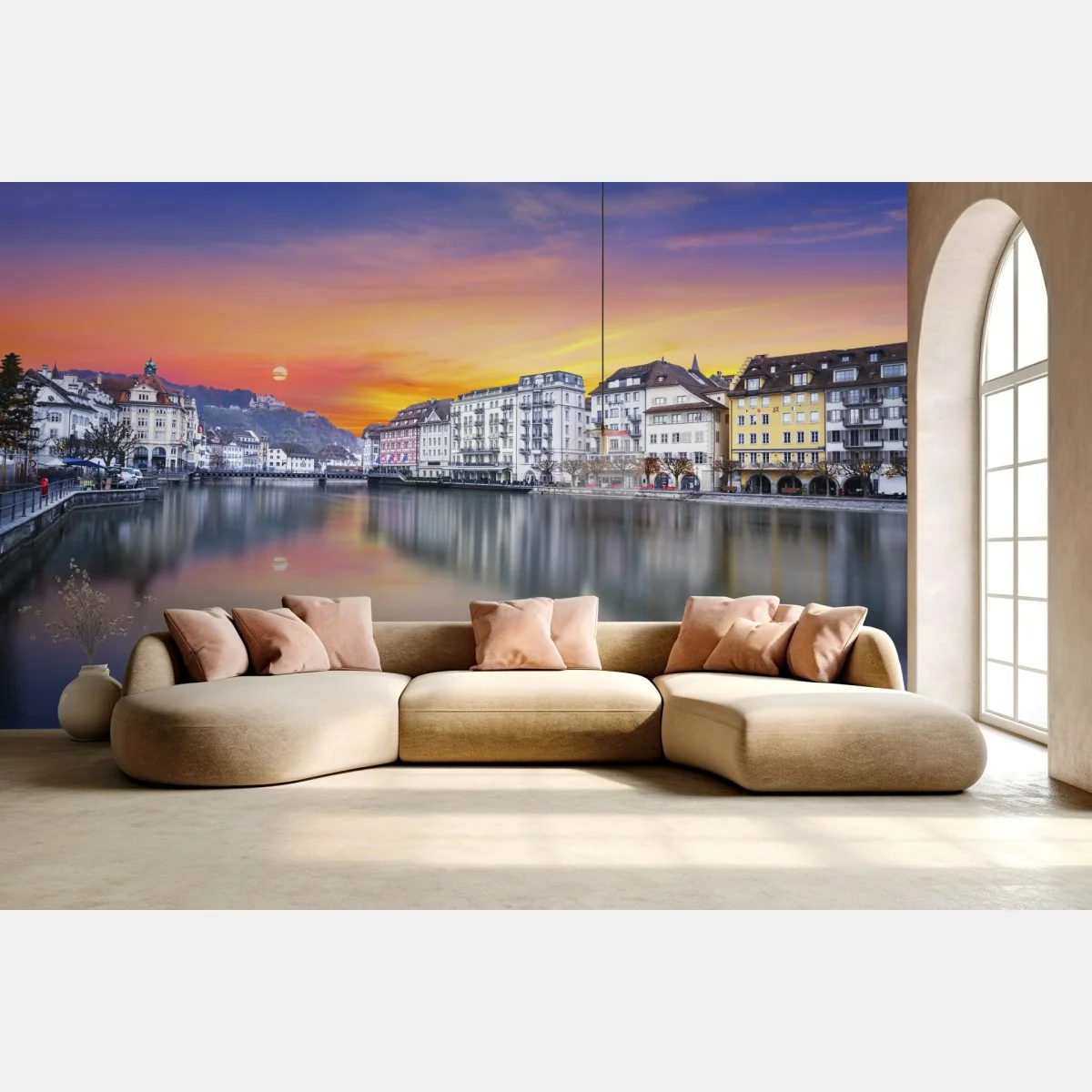 Fototapeta Lucerna nad rzeką o zmierzchu – Wallissimo® Fototapeta Lucerna nad rzeką o zmierzchu – Wallissimo®