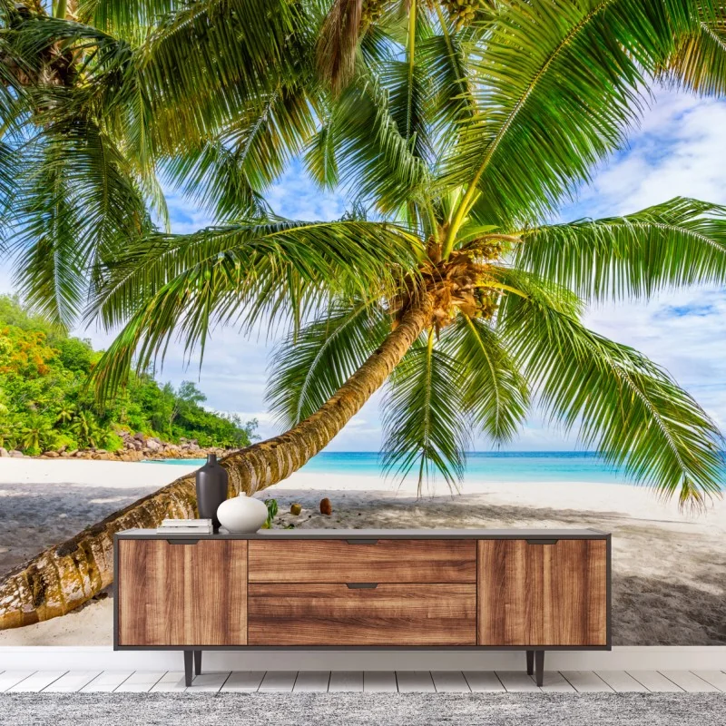Fototapeta tropikalna palma na białej plaży – Wallissimo® Fototapeta tropikalna palma na białej plaży – Wallissimo®